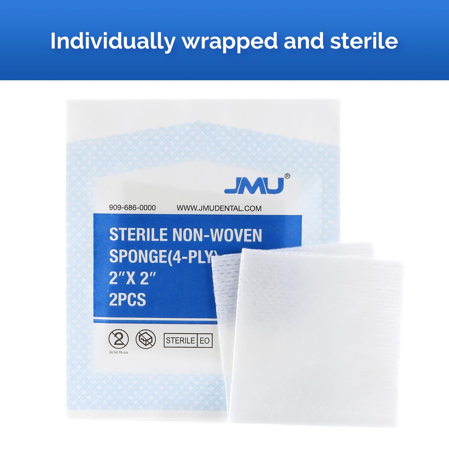 JMU Sterile Gauze Pads 2x2 Non-Woven, Highly Absorbent Sterile Gauze Sponges, 50 Packs, 100 Pcs Total