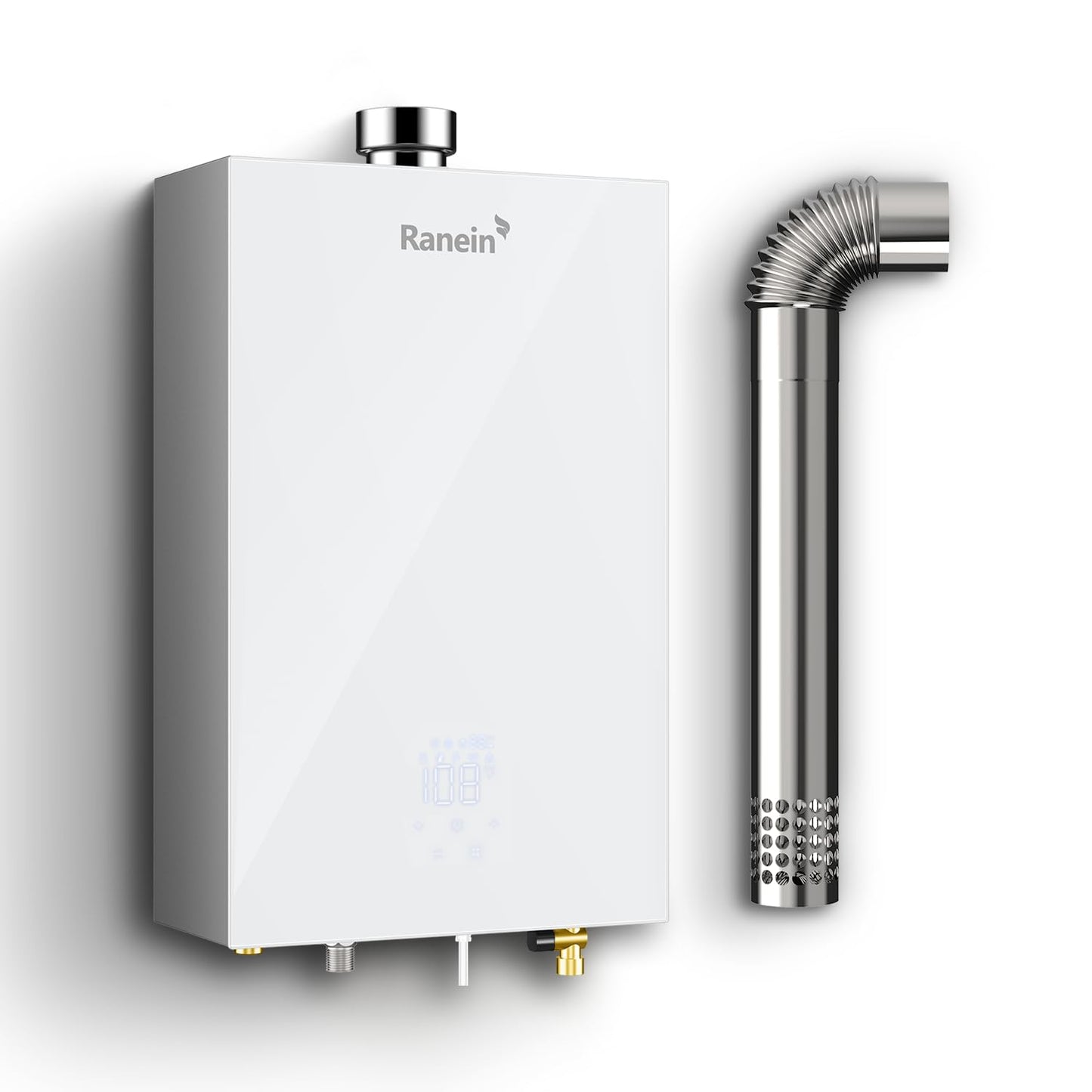 GEN II Ranein Propane Gas Tankless Water Heater, 3.17 GPM, 78,500 BTU Glass Panel Design Indoor On Demand Instant Hot Water Heater with LED Temperature Control Panel