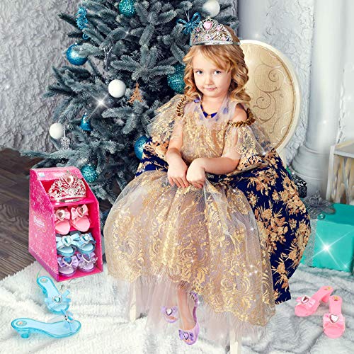Mastom Girls Play Set! Princess Dress Up Shoes and Tiara (3 Pairs of Shoes + 1 Tiara) Role Play Collection Fashion Princes...