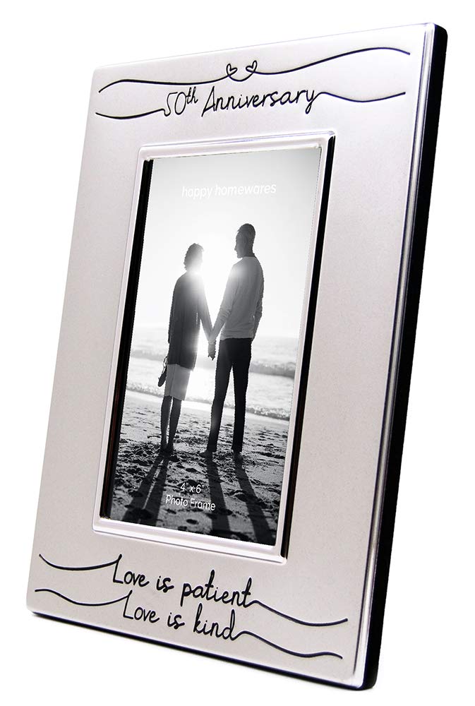 Haysom Interiors Beautiful Two Tone Silver Plated 50th Anniversary 4" x 6" Picture Frame with Black Velvet | Unique and Thoughtful Gift Idea