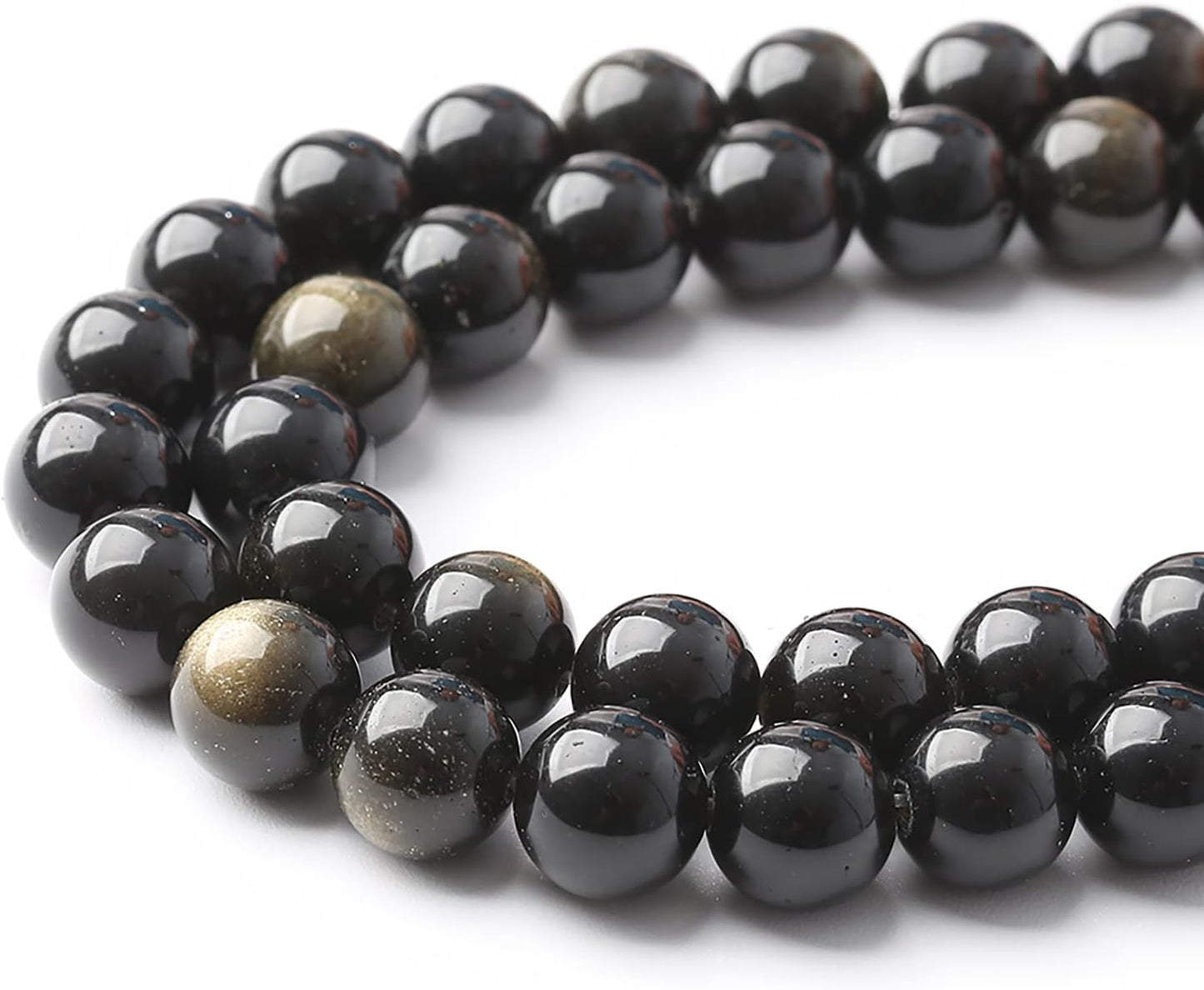 AAA Natural Gold Obsidian Gemstone Beads Energy Healing Power Stones Round Loose Beads for Jewelry Making, DIY Bracelet Necklace 10mm 38pcs