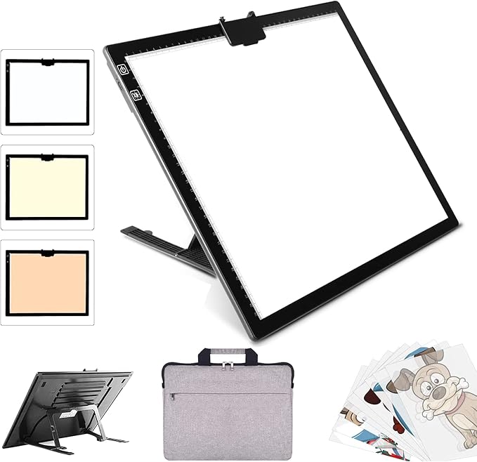 YINGWOND Rechargeable A3 LED Light Pad with Carry Bag, Adjustable Brightness Light Box with 3 Colors, Built-in Stand, 2500...