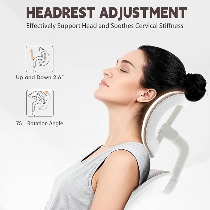 Rishtivin Ergonomic Office Chair with 3D Adjustable Lumbar Support, Mesh High Back, 75° Rotating Headrest, Rocking Function, 300lbs Capacity, Black/White (White)