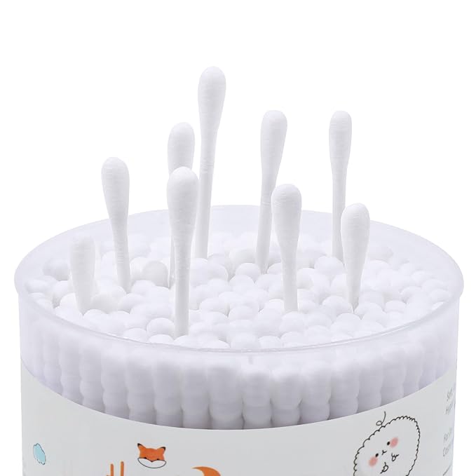 Cotton Swabs Spiral - 200 Count Organic Cotton Buds Double Side Tightly Wrapped Cotton Tips Paper Stick Soft Gentle Lint-Free Cruelty-Free, Round & Spiral (White)…