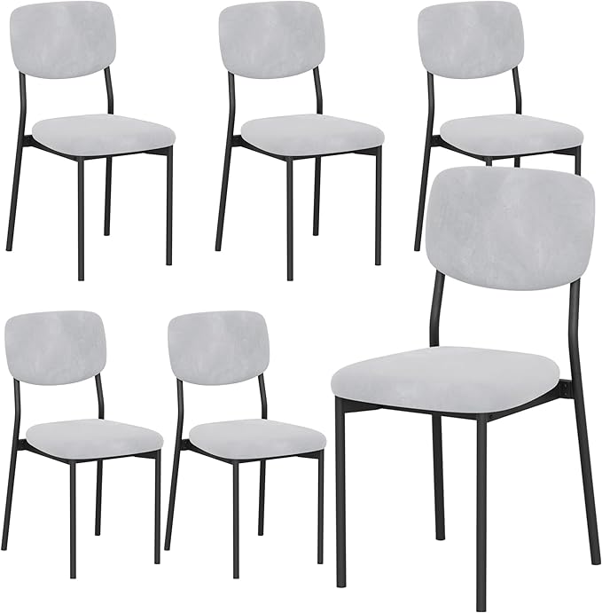 Einhomn Upholstered Dining Chairs Set of 6, Stackable Modern Dining Room Chairs, Kitchen Chairs w/Soft Velvet Backrest & Sturdy Metal Legs for Restaurant, Living Room, Light Grey