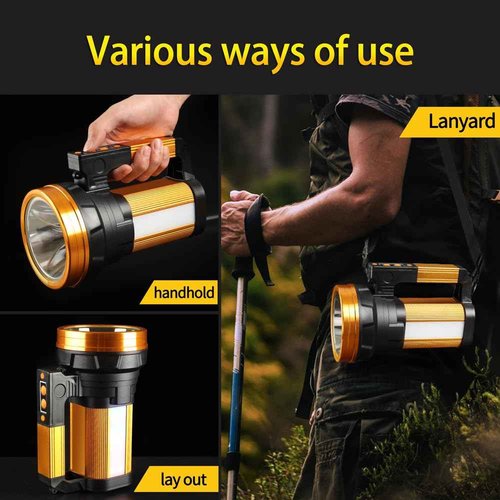 KINQILIN Rechargeable 2000LM Spotlight Flashlight 13600mAh LED Spotlight IP67 Waterproof Handheld Flashlight with Double Side Lights Modes LED Flashligth Outdoor Huting Boat