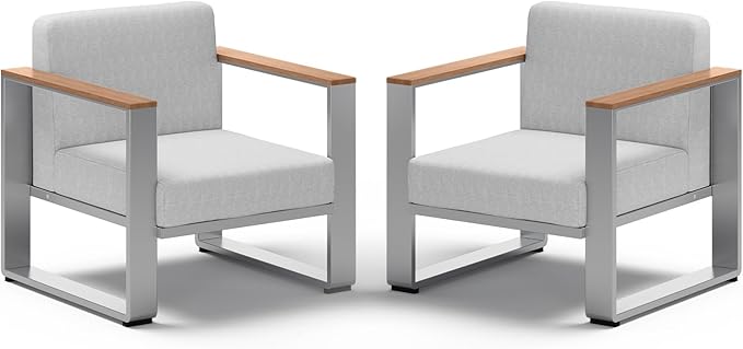 ComfCove 2 Pieces Outdoor Aluminum Armchair, Modern Patio Patio Furniture with Wide Seat and Thick Cushions, All-Weather Oversized Couch for Deck, Porch