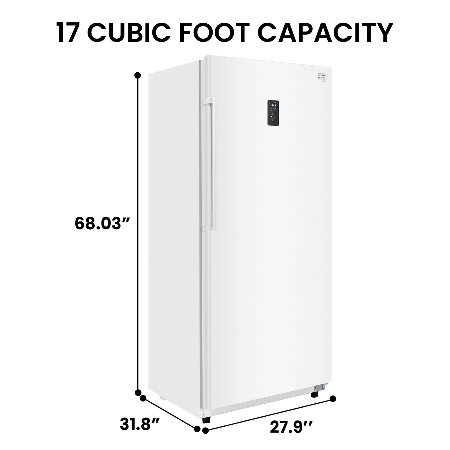 Kenmore 17.0 Cubic Feet Capacity Upright freezer - Convertible Refrigerator/Freezer, 4 Shelves, Garage Ready, Meat Storage, Auto Defrost, Congelador For Home, Apartment, Basement, Dorm,White