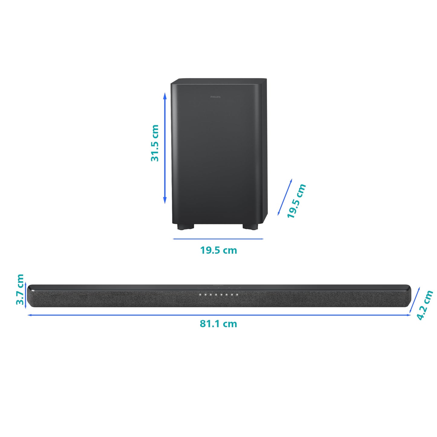 Philips TAB6200 2.1 Channel Soundbar with Wireless Subwoofer - Bluetooth, HDMI eARC, Dolby Atmos, DTS Virtual:X, 240W Max Power, Black