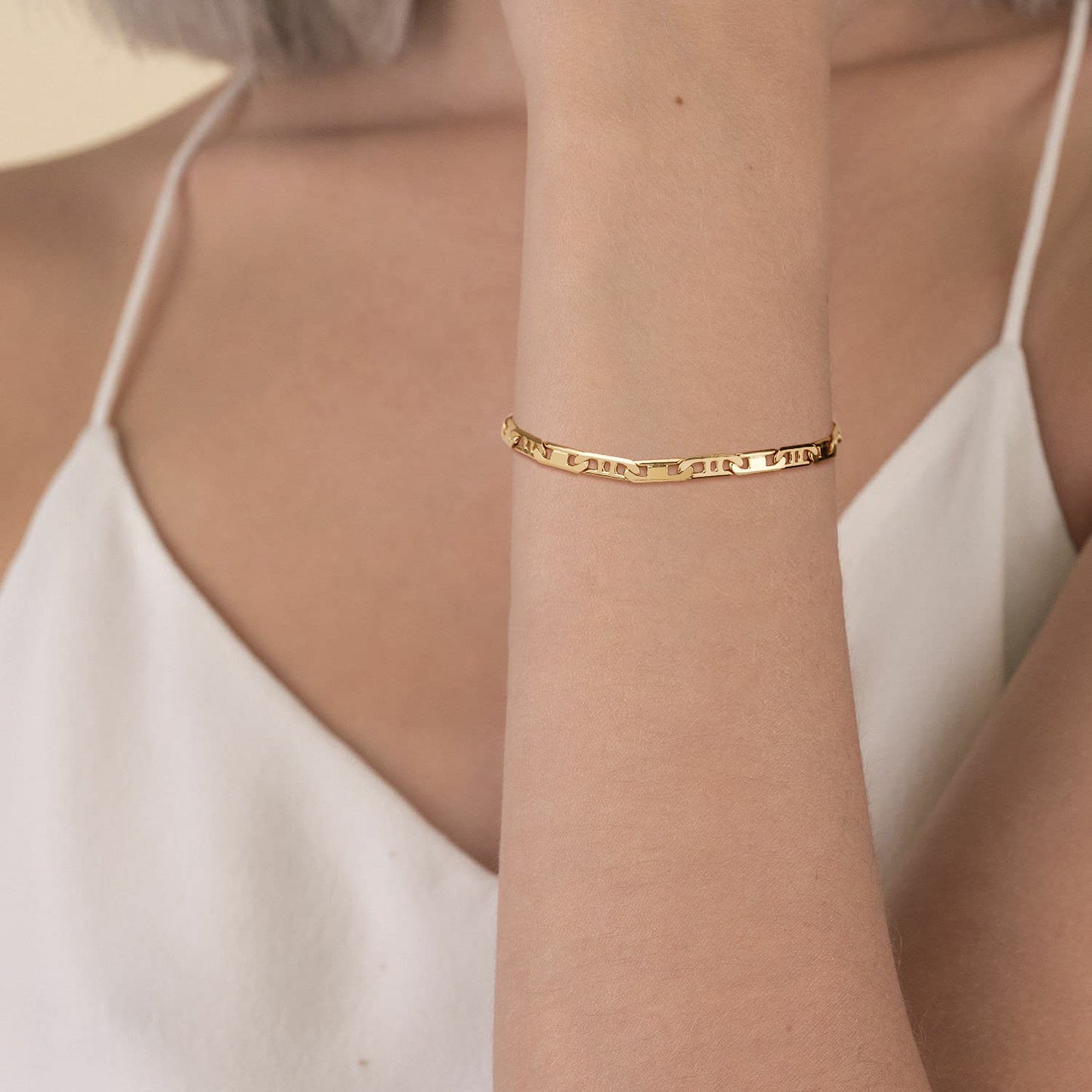 LOYATA Gold Bracelet Gold 14K Gold Plated Dainty Flat Chain Simple Jewelry Gift for Women