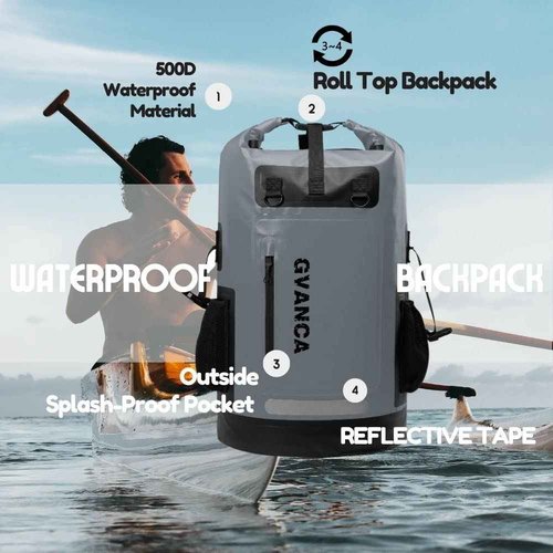 GVANCA Waterproof Dry Bag Backpack for Kayaking, Roll Top Kayak Dry Backpack, Floating Outdoor Dry Sack Boating Sailing Canoeing Rafting Fishing Camping 85L Grey