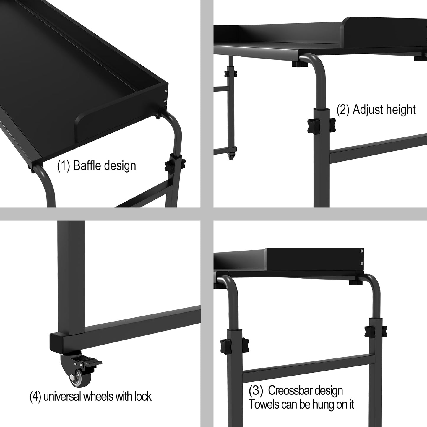 LINGMI Overbed Table with Wheels, Bed Desk Recliner Table Adjustable Height Laptop Table, Queen King Size Over The Bed Table with Wheels & Heavy Duty Metal Leg Laptop Desk for Recliner