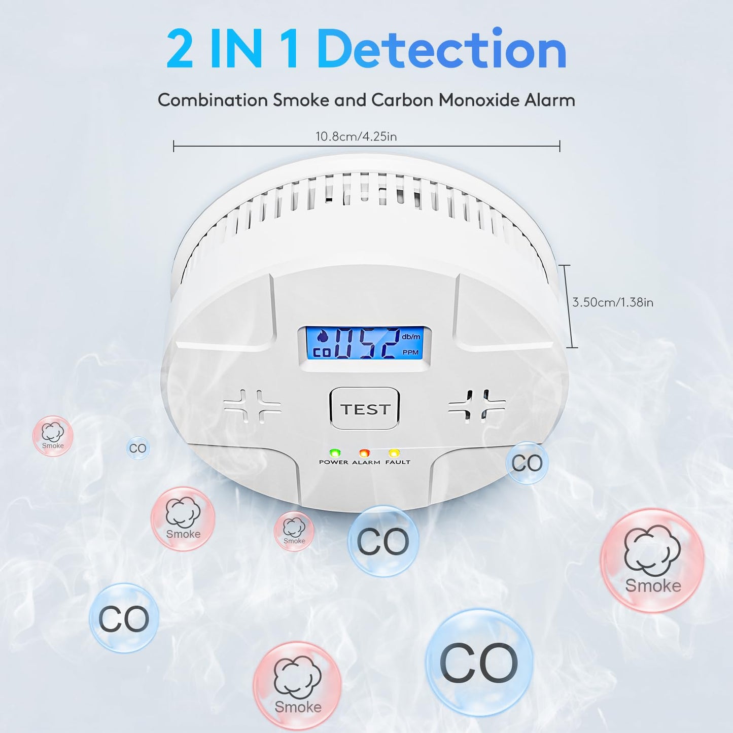 5 Packs,Smoke Detector Carbon Monoxide Detector Combo,2-in-1 Detection,85 dB Alarm,LED Indication,LCD Digital Displays,Battery Operated,(Includes 3 x 1.5V AA Batteries),Easy to Install,Portable Use