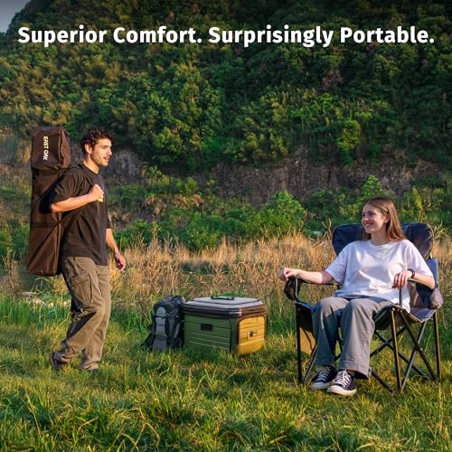 East Oak Oversized Camping Chair | Heavy Duty Camping Chairs | 500LBS Support, 600D Oxford, Cup Holder & Side Pocket | Ide...