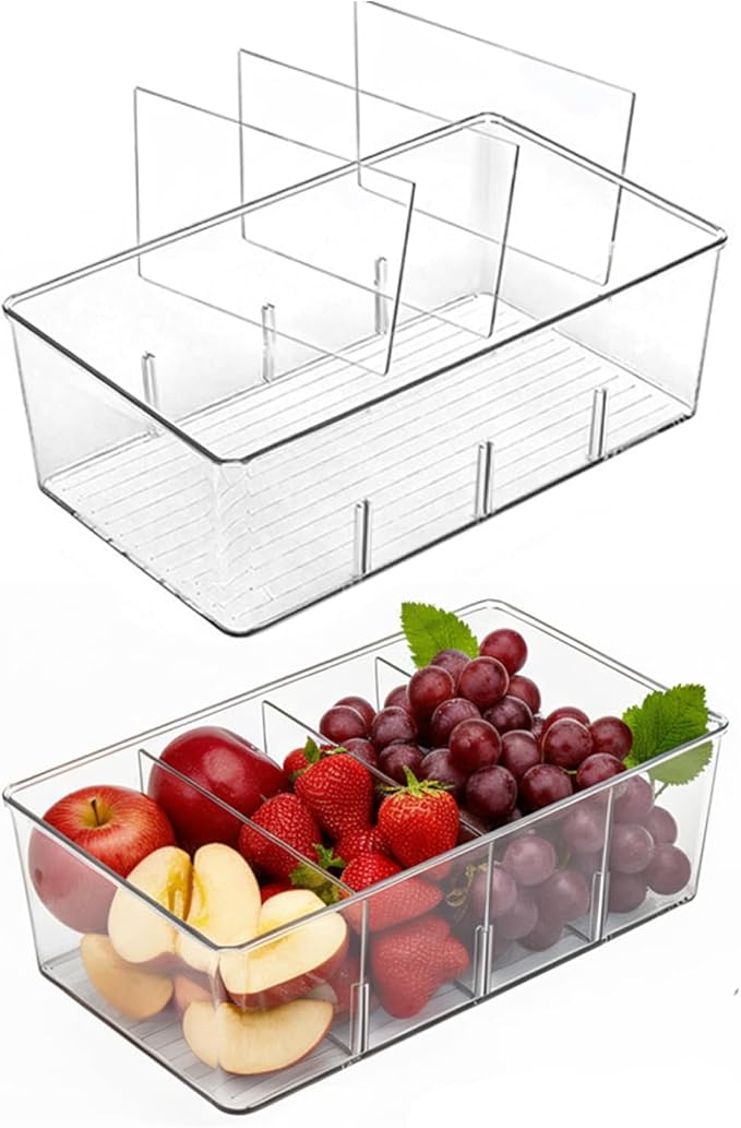 Pantry Organizers and Storage - 2 Pack Kitchen Organizers and Storage for Fridge,Drawer and Refrigerator - Spice Organization for Cabinet,Clear Plastic Stackable Bins for Snack Organizer