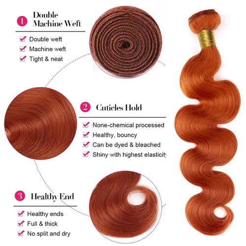 Condescension Human Hair Bundles 16 18 20 inch Orange Burnt Orange 350 Body Wave Bundles Human Hair Unprocessed Brazilian Virgin Hair for Black Women
