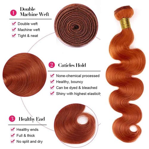 Habiliana Bundles Human Hair 22 24 26 Inch Straight Orange Ginger Bundles 11A Unprocessed Brazilian Virgin Quick Weave Hair Extensions for Black Women