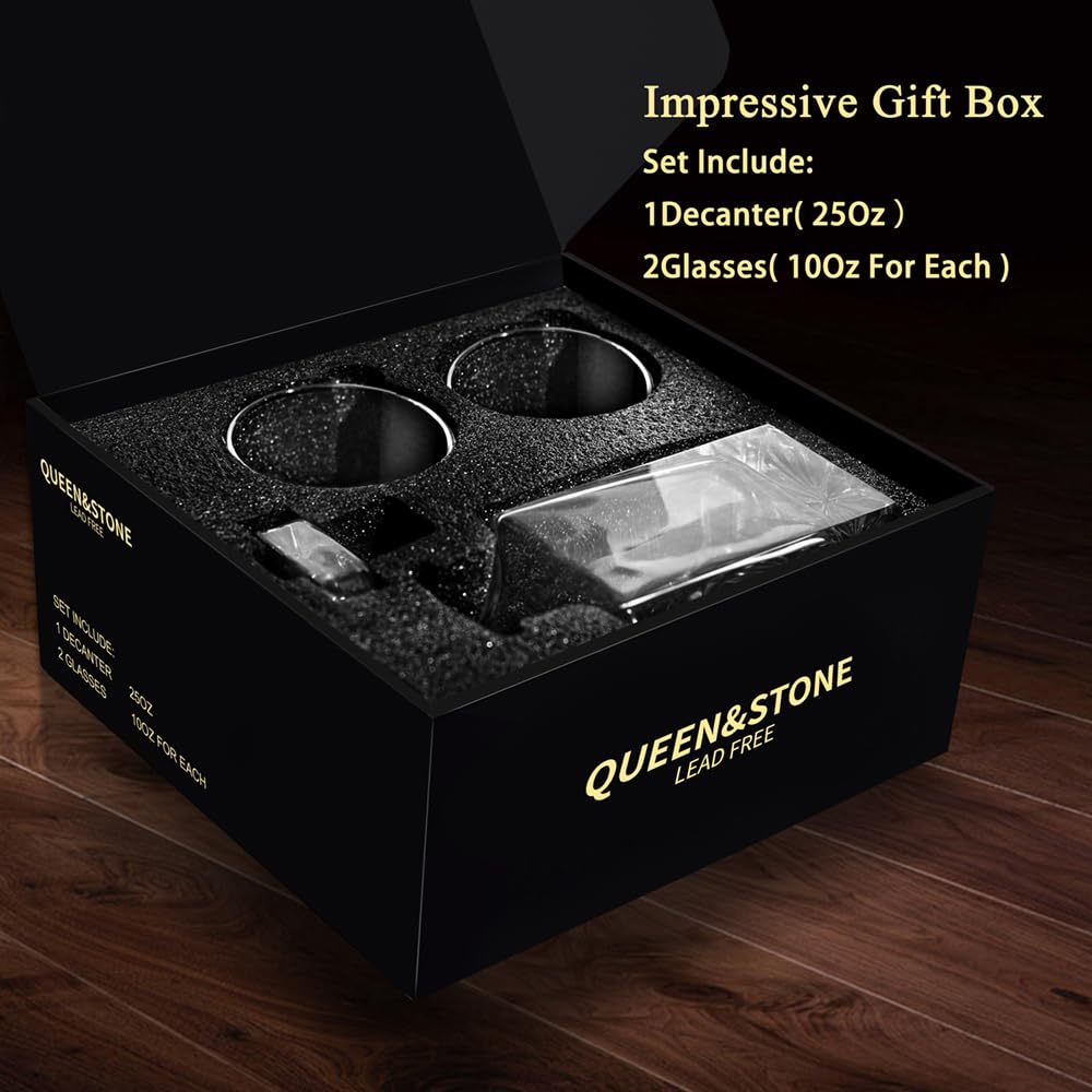 Square 25Oz Whiskey Liquor Decanter Set With 2 Glasses in Box,Decanter Set for Scotch Liquor,Whiskey Wine Decanter Suit for Men and Women Father Coworkers Lovers