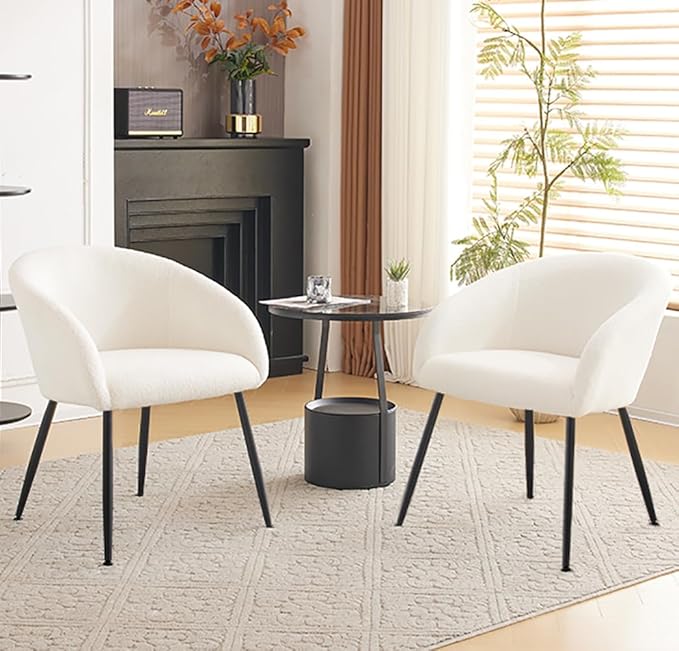 YDcosyfy Modern Small Accent Chair Set of 2, Comfy Sherpa Makeup Vanity Chair with Metal Legs, Decorative Chair no Wheels for Living Room, Dressing Room, Bedroom, White