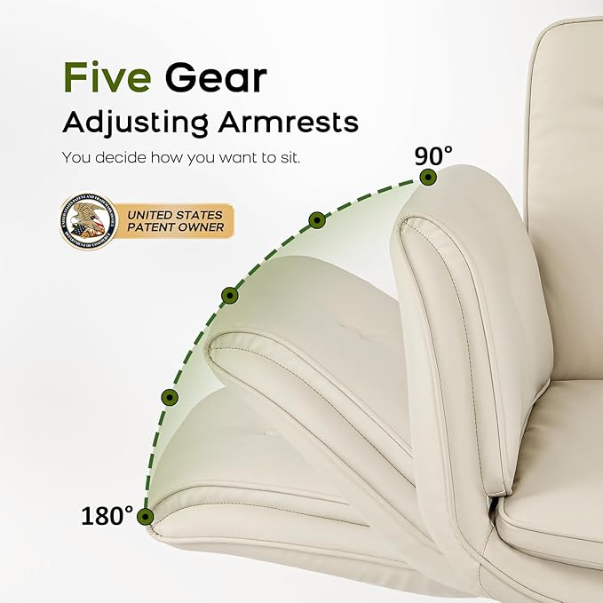 Criss Cross Chair with Armrests & Wheels, PU Leather Vanity Chair, Comfortable Adjustable Swivel Computer Office Desk Chairs for Home, Make Up, Bed Room (Cream)