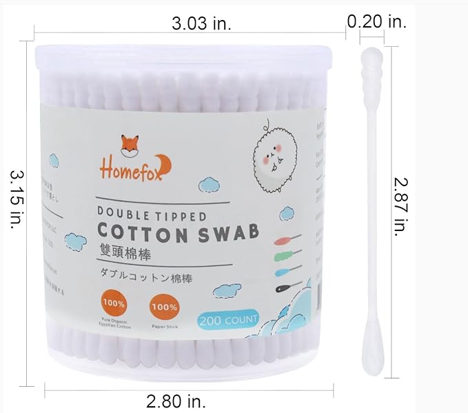 Cotton Swabs Spiral - 600 Count Organic Cotton Buds Double Side Tightly Wrapped Cotton Tips Paper Stick Soft Gentle Lint-Free Cruelty-Free, Round & Spiral (White)