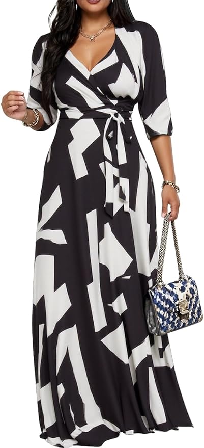 Maxi Dresses for Women Long Dress Casual V-Neck Loose Prom Dresses All Seasons