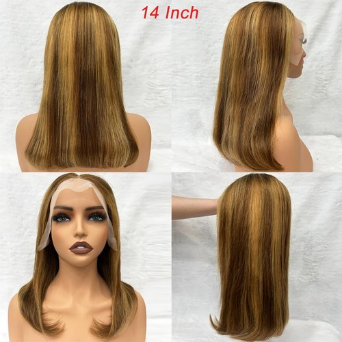 Superfect Highlight Lace Front Bob Wig Human Hair 16 Inch Ombre Honey Blonde 13x4 Hd Lace Front Wigs Human Hair Pre Plucked Middle Part 4/27 Colored Lace Frontal Wigs (Highlight 4/27, 16 Inch)