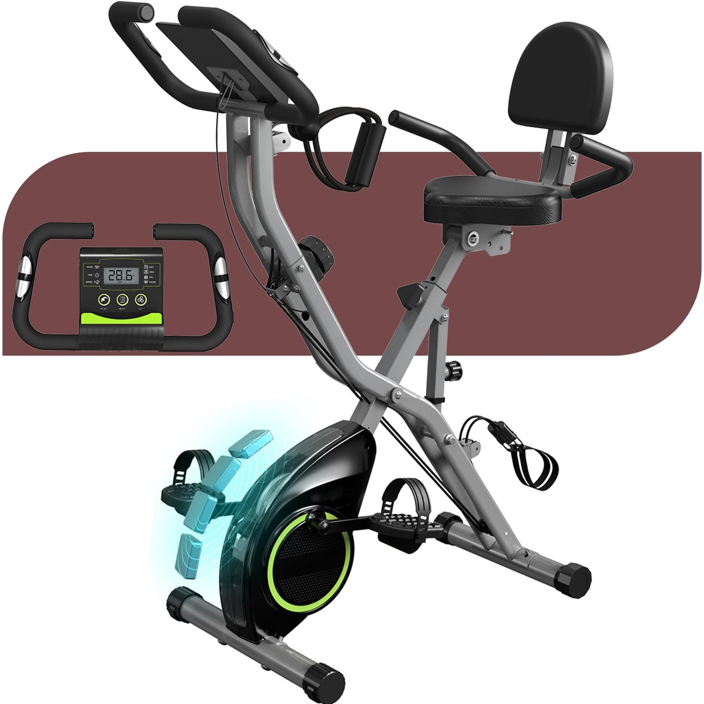 Exercise Bike for Seniors, 5 IN 1 Foldable Stationary Bike with 16-Level Magnetic Resistance and Tri-Position Ride, 300LBS Capacity, Designed for Home Workout