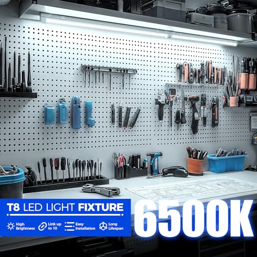 Barrina LED Shop Light 2FT, 20W 3000LM 6500K, T8 LED Light Fixture, Clear Cover, Ceiling and Utility Linkable Tube Lights ...