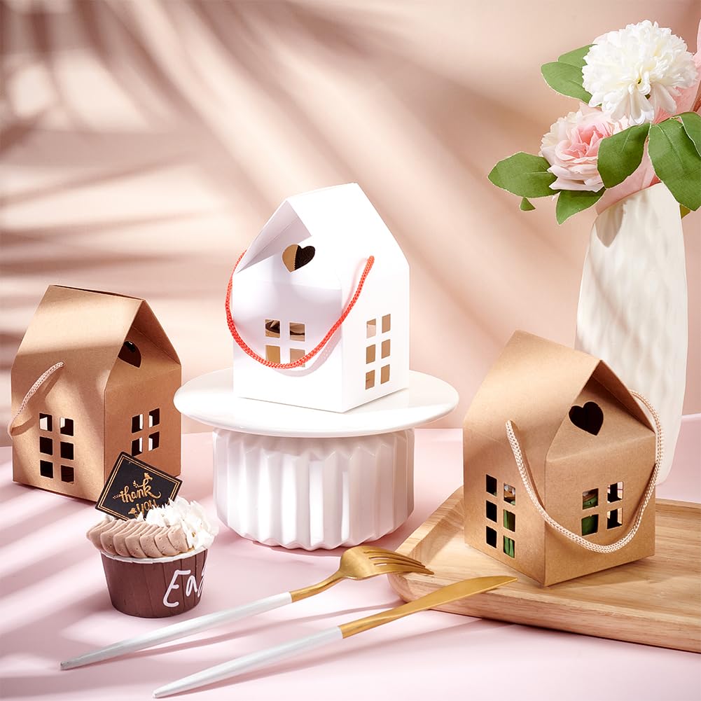 BENECREAT 30Pcs House Shaped Gift Boxes, 3x3x5inch Log Kraft Paper Candy Box Cardboard Treat Boxes for Wedding Baby Shower Birthday Party