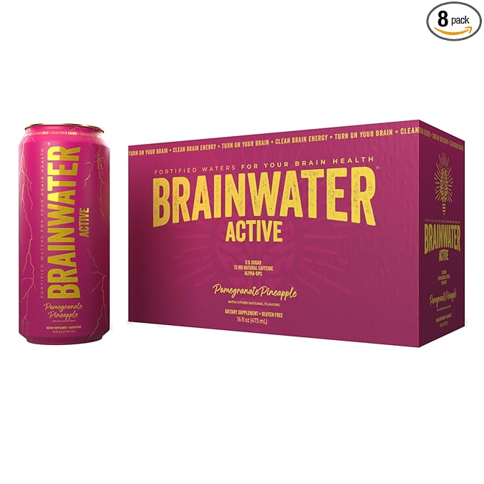 BrainWater Active, Water for Clean Energy, Workout & Focus Support, Gluten Free, Zero Sugar Drinks with Alpha GPC, Vitamin...