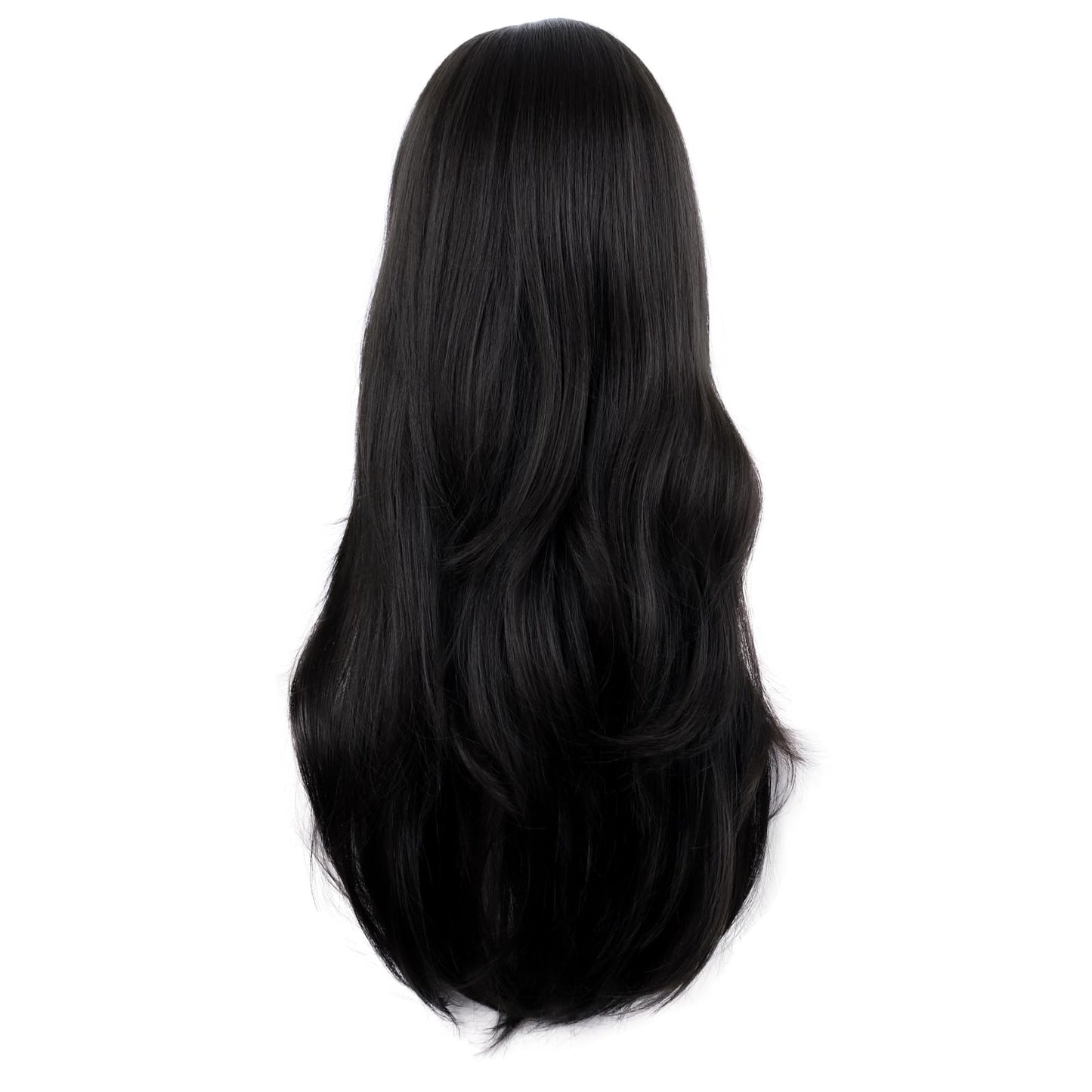 MapofBeauty 28 Inch/70 cm Long Curtain Bangs Synthetic Fiber Wavy Curly Heat Resistant Cosplay Party Wig (Black)