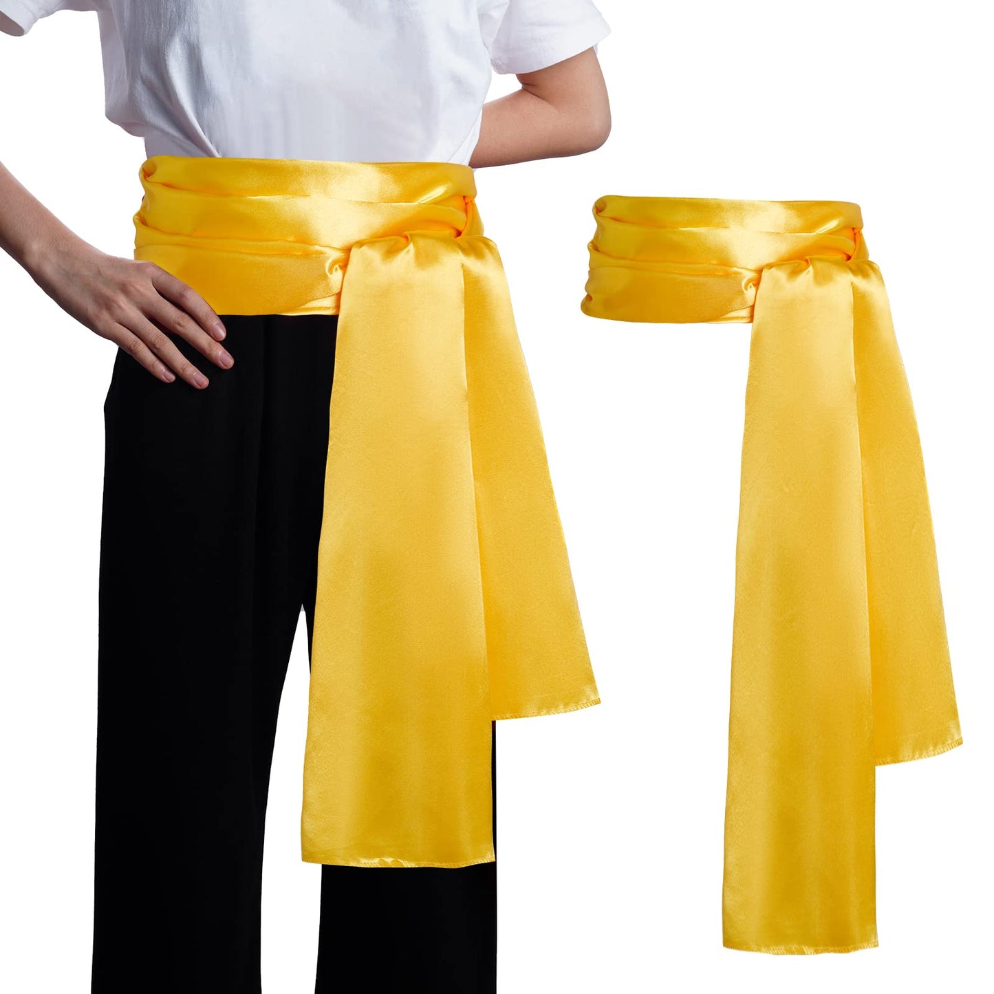 Dxhycc Satin Pirate Sash Medieval Renaissance Large Sash Belt Halloween Costume Waist Belt, Golden Yellow