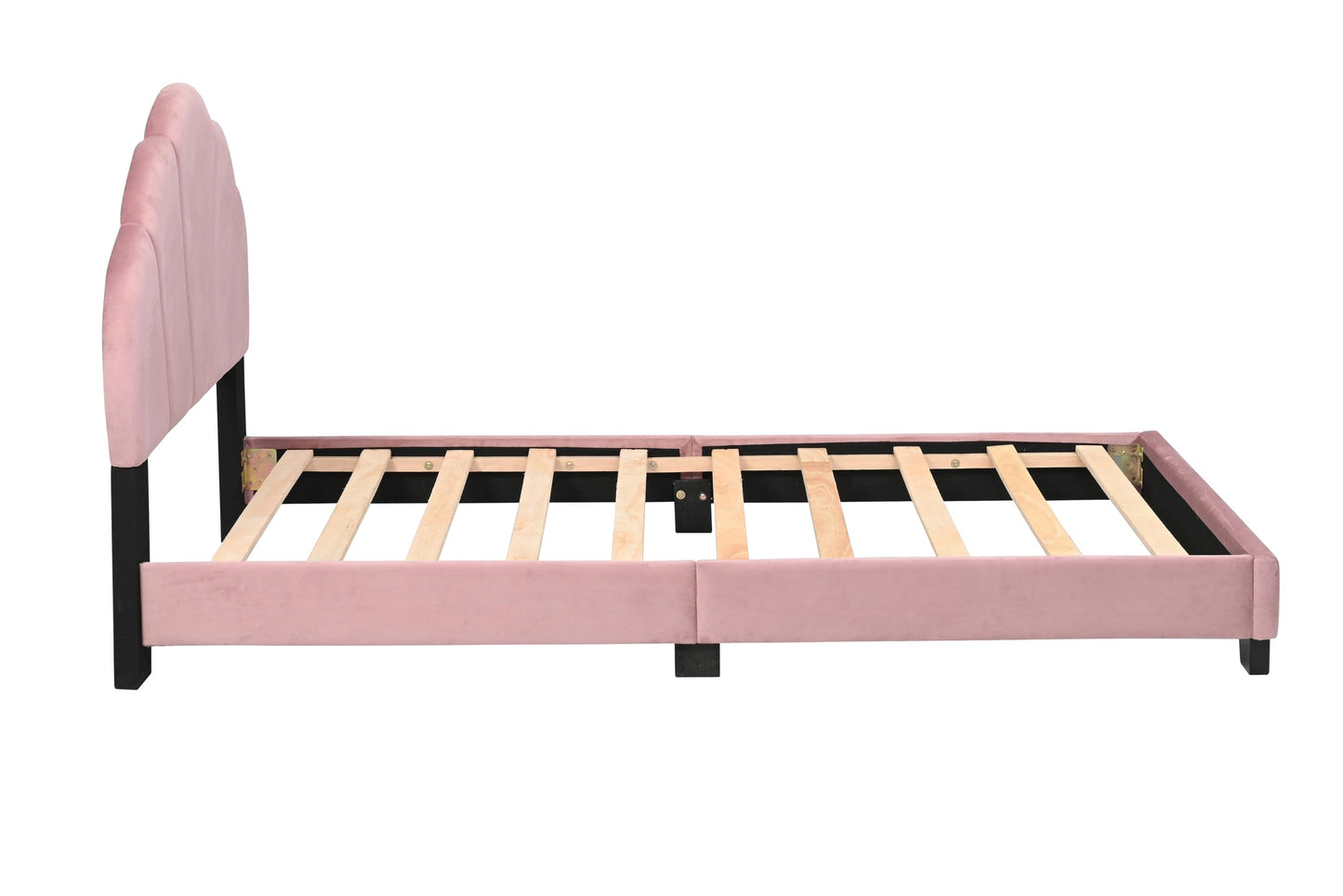 Ball & Cast Twin Size Platform Bed, Cute Shell Shaped Headboard Bed-Frame Girls Boys Teens, Velvet Upholstered Beds with Wood Slat Support, No Box Spring Needed, Pink