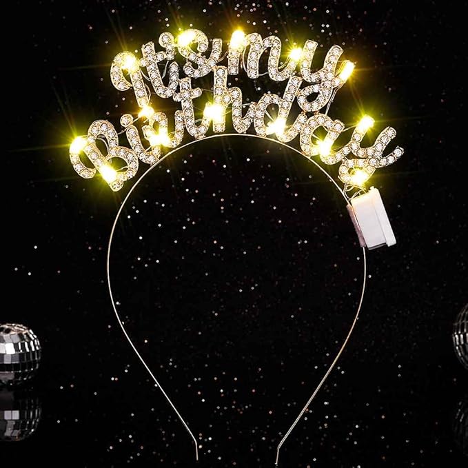 DRESBE Light Up Birthday Headband LED Rhinestone Headbands Glow Its My Birthday Hair Accessories for Women (Gold)