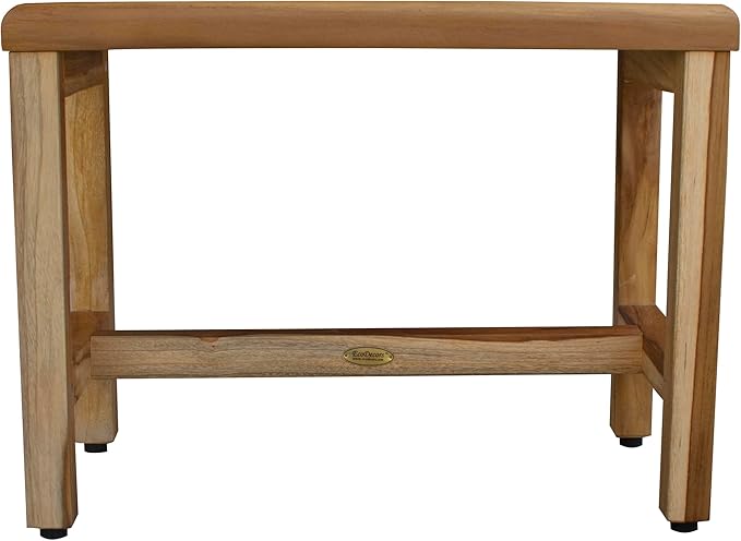 EcoDecors Eleganto 16 Inch Height Natural Color Waterproof Teak Wood Shower Bench Stool Seat Chair for Inside Shower Provides Safety, Storage, and Organization for Bathroom Accessories