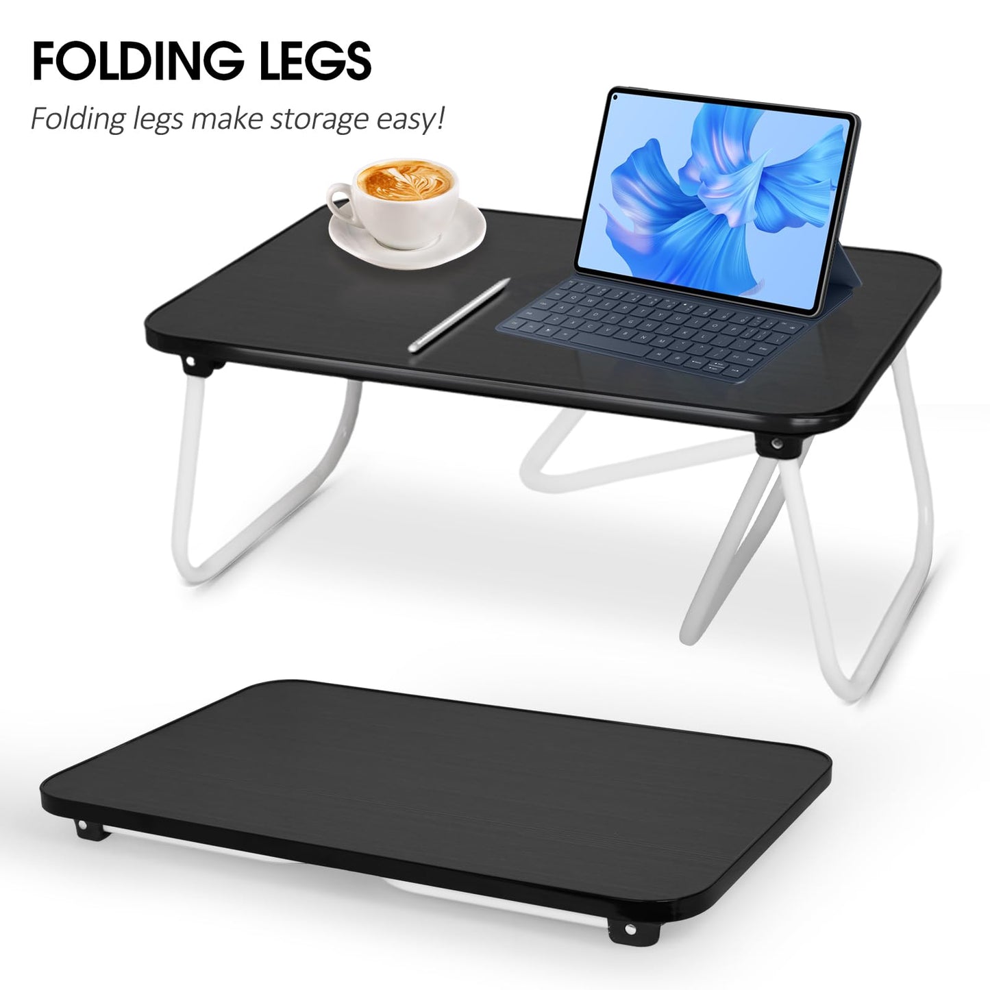 Lap Desks Laptop Tray for Bed or Couch, Breakfast Serving Tray with Folding Legs,Portable & Lightweight Mini Table, Laptop Stand for Working, Reading and Writing,Black