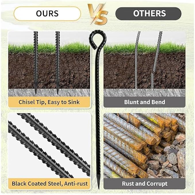 16 Inch Rebar Stakes,Metal Stake Ground,Ground Anchor,Heavy DutyTent Stakes,Baking Paint Metal Stakes,Tent Stakes,Ground Stakes ，0.5 Inch Diamete (6 Pack) ， Outdoor Travel