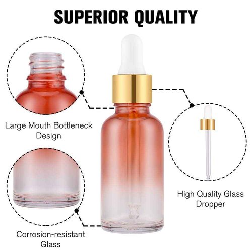 PrettyCare Glass Eye Dropper Bottles 99 Pack, 1oz (30ml) Rainbow Empty Thick Bottles Bulk with Leakproof Golden Caps - With Labels & Funnels for Storage, Travel, Essential Oils, Cuticle, Tinctures
