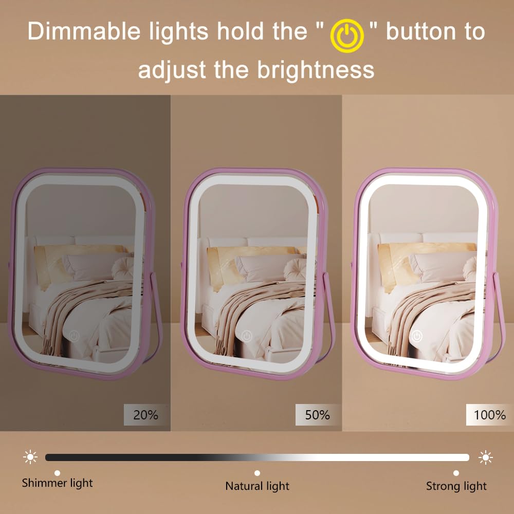 YEKKOPT Lighted Vanity Mirror, Rechargeable Travel Makeup Mirror with Lights, 8 ' 'x6 ' ' Desk Mirror with Lights,Make up Mirror