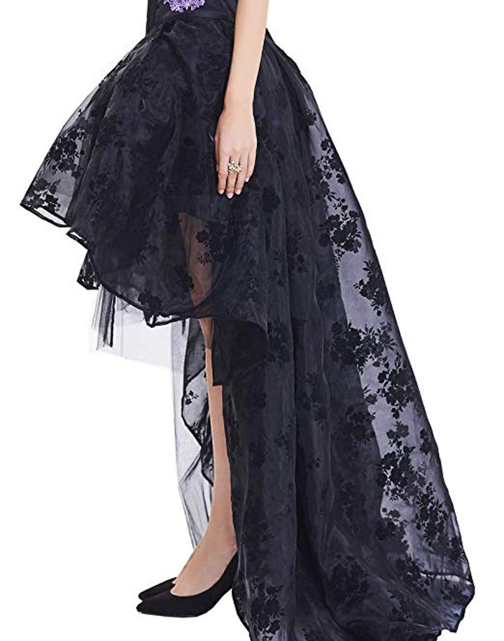 COSWE Women's Black Floral Lace Asymmetrical Victoria Gothic Long Maxi Skirt Party