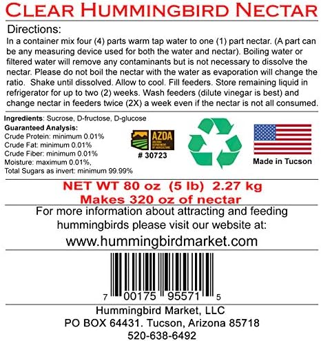 Hummingbird Nectar - All Natural Powder - Hydrating & Energizing, 5 lbs/80 oz. Makes 320 ozs