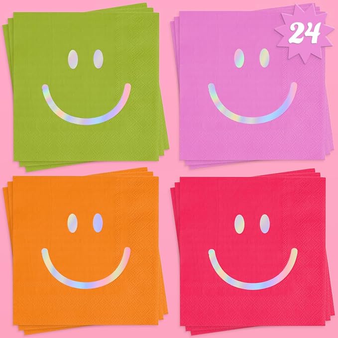 xo, Fetti Smile Party Napkins, 3-ply, 24 pcs - Happy Rainbow Birthday Party Decorations, Cute Bachelorette Party, Cool Coc...
