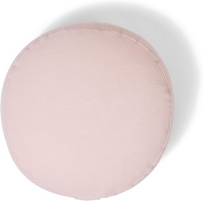 Organic Round Meditation Cushion by renoo - Durable Comfortable Cotton, Linen, Hemp - Modern Zafu - Buckwheat Floor Pillow Yoga Bolster in 15 Colors Removable Cover - 15 inches - Dawn