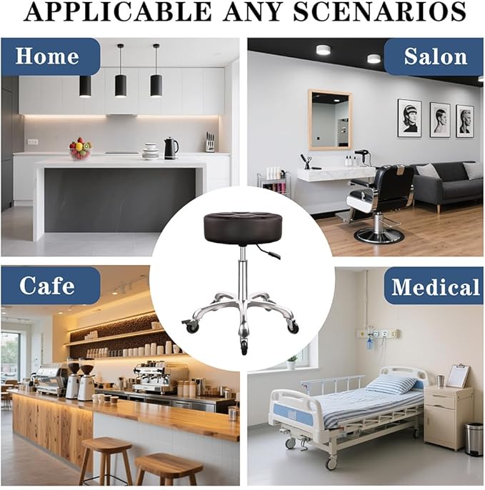 Rolling Stool with Wheels 12cm Ultra Thick Cushion Roller with Heavy Duty Swivel Desk，Adjustable Height Roller Stool for Massage Medical Tattoo Spa(Super Thick Cushion, Black)