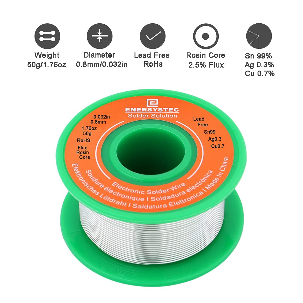 Lead-Free Solder Wire Rosin Core Flux 0.8mm Electric Solder Fine Sn99 Ag0.3 Cu0.7 Flow 0.032in 0.11lb No Lead for Electronics Soldering Unlead 50g