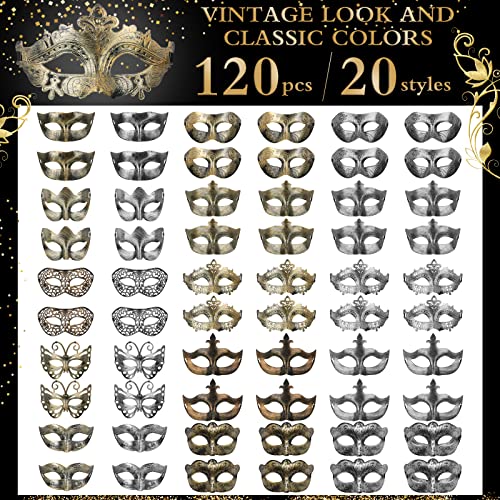 Lenwen 120 Pcs Masquerade Mask Bulk Vintage Antique Masks for Women Men Couple Party Venetian Halloween Costumes Party