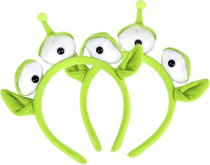 CCINEE 2Pack Alien Plush Headband，Green Alien Three-eyed Headband Plush Headwear Hat Accessories for Halloween Party Supply