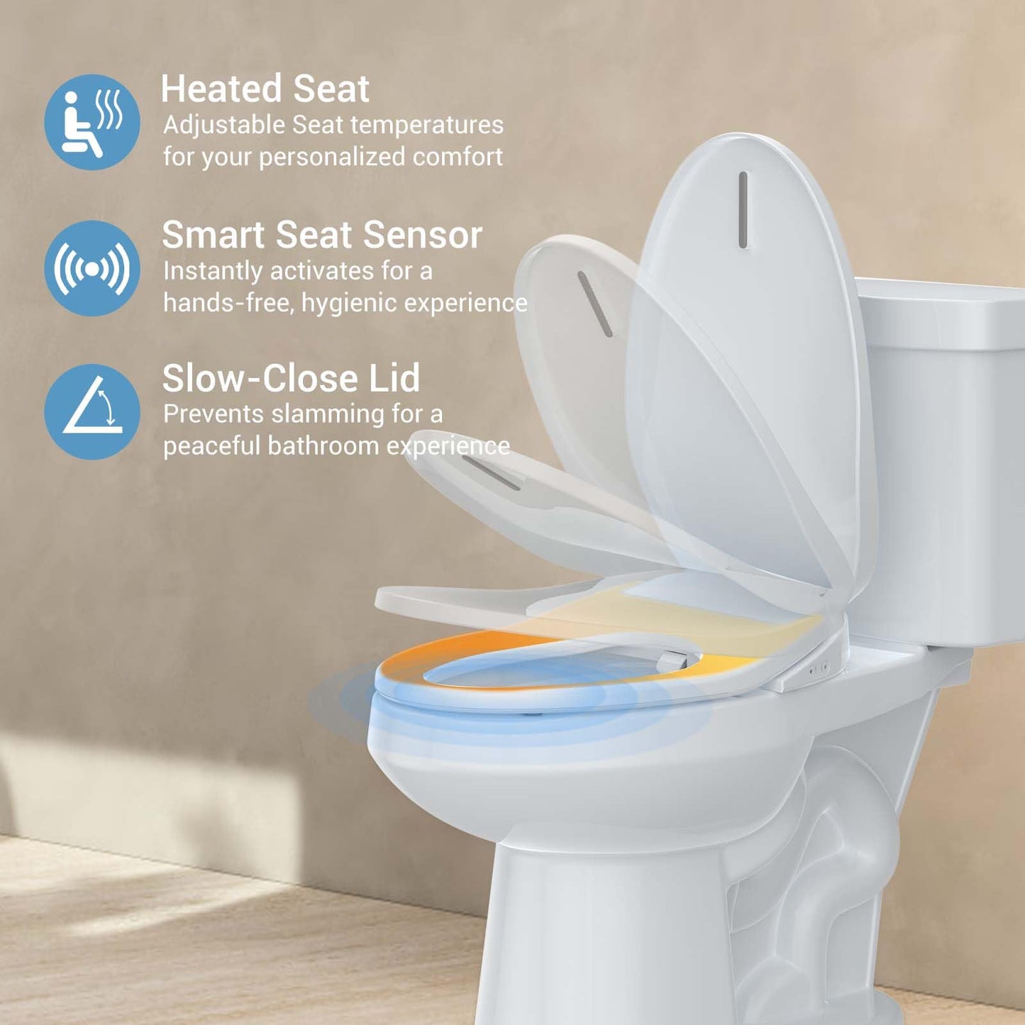 Smart Bidet Seat Elongated with Heated Functions and Gentle Wash Modes, Toilet Seat for Bathroom Comfort and Hygiene, Soft Close Design Easy Install PP Bidet Toilet Seat