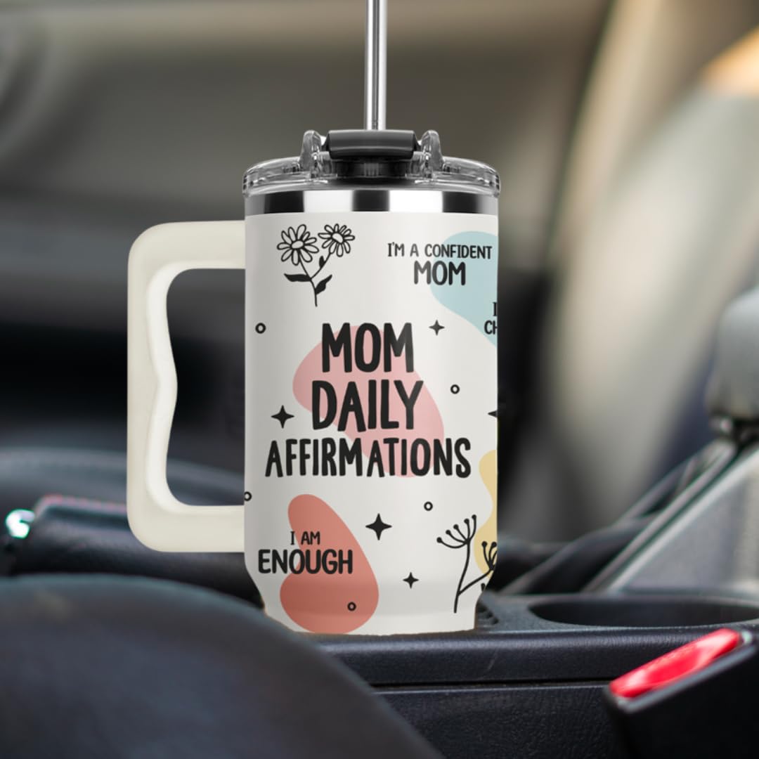 LIERIE8888 Mom Daily Affirmations Tumbler 40Oz – Gifts for Mom's Birthday, Mother's Day, Expecting Moms Present, Momma Gifts from Daughters, Sons, Kids, Inspirational Mama Mug, Mommy Coffee Cup